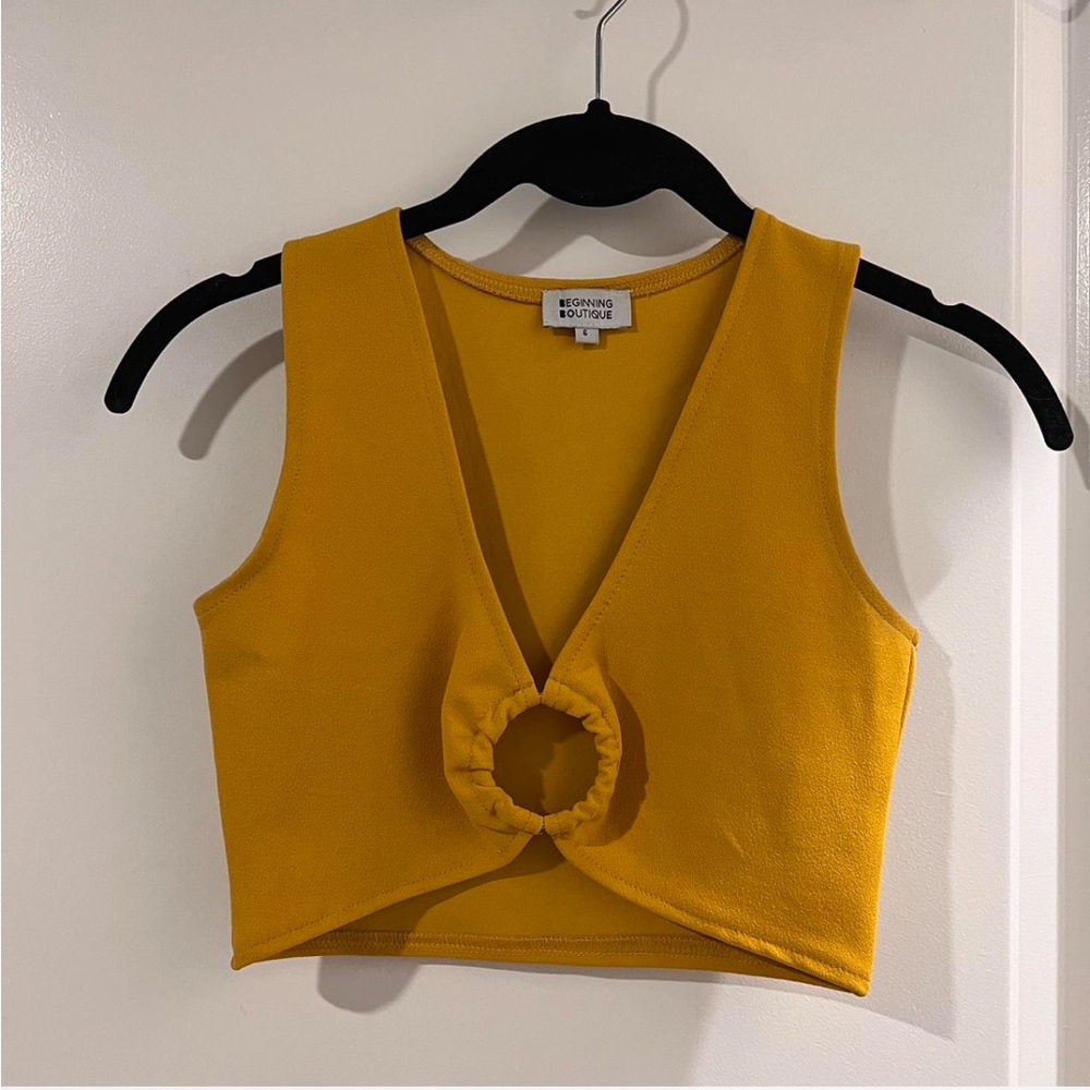 Beginning Boutique Mustard Cropped Tank with Ring Detail